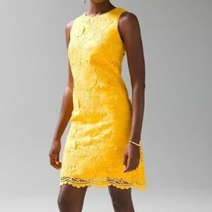 White House Black Market Yellow Floral Giupure 3D Lace Sheath Dress Size‎ 6